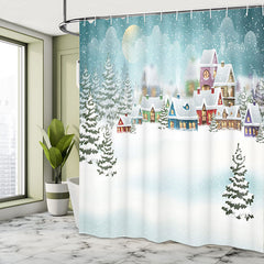 Lofaris Snowy Cartoon Town Forest Christmas Shower Curtain