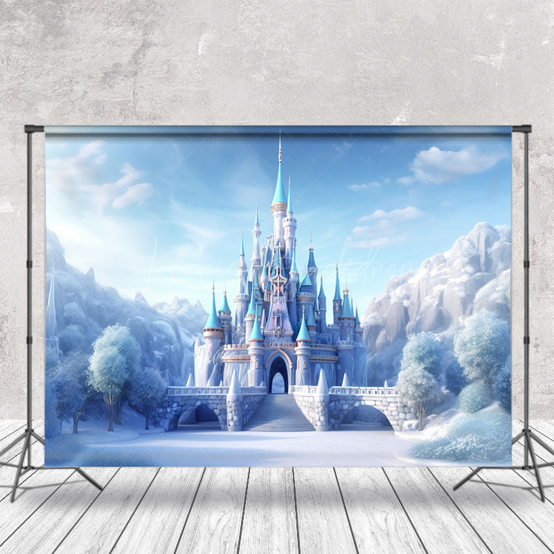 Lofaris Snowy Castle Mountains Winter Cake Smash Backdrop