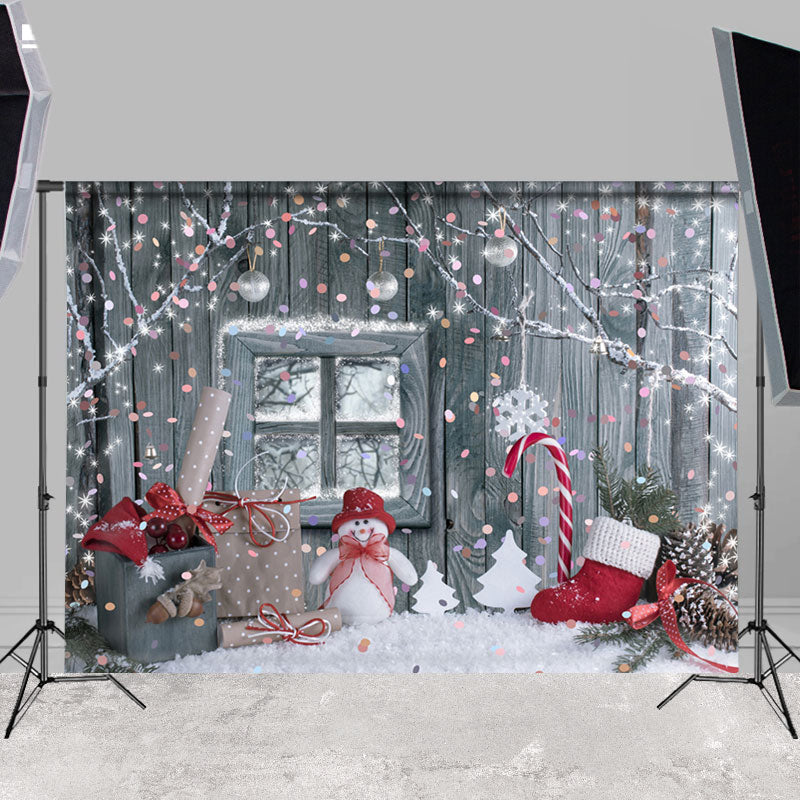 Lofaris Snowy Christmas Snowman With Gifts Winter Backdrop