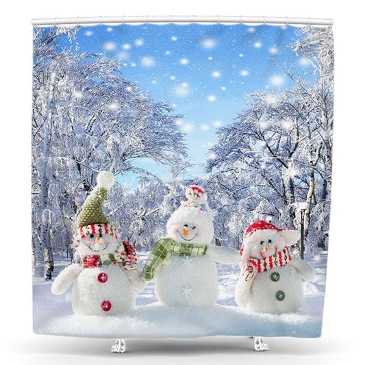 Lofaris Snowy Field Snowman Winter Christmas Shower Curtain