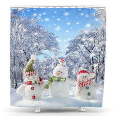 Lofaris Snowy Field Snowman Winter Christmas Shower Curtain