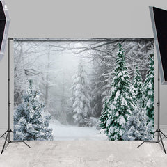 Lofaris Snowy Forest Unmanned Fog Winter Photo Backdrops