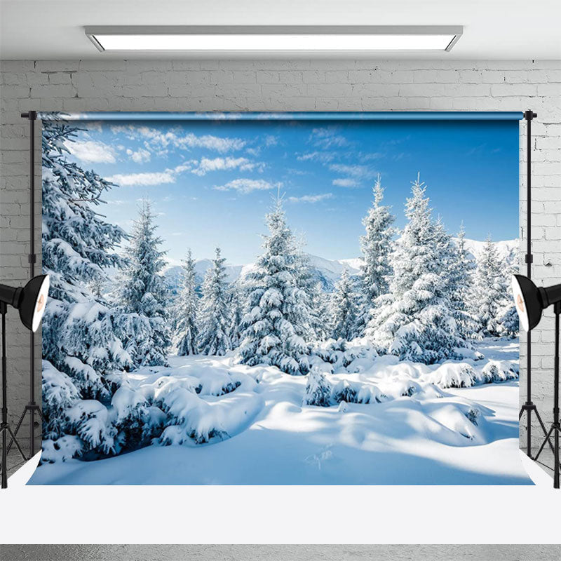 Lofaris Snowy Mountain Fir Forest Blue Sky Winter Backdrop