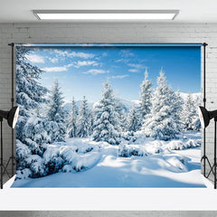 Lofaris Snowy Mountain Fir Forest Blue Sky Winter Backdrop