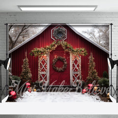 Lofaris Snowy Red Wood House Wreath Light Christmas Backdrop