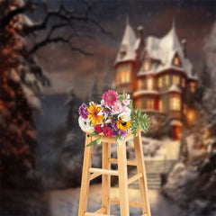 Lofaris Snowy Warm Light Magic Castle Forest Winter Backdrop