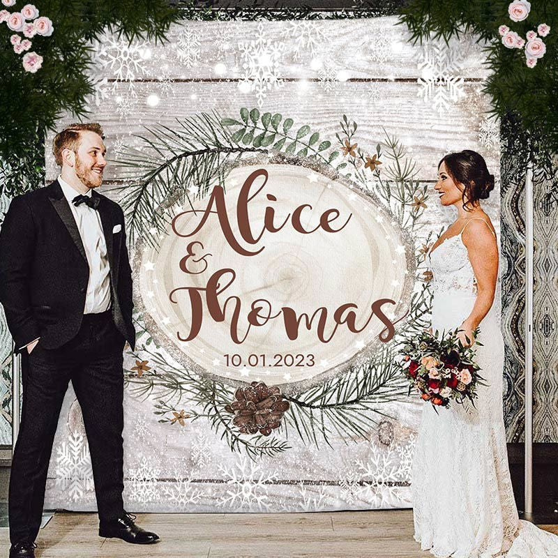 Lofaris Snowy Winter Falling In Love Wooden Backdrop For Couple