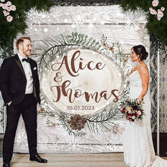 Lofaris Snowy Winter Falling In Love Wooden Backdrop For Couple