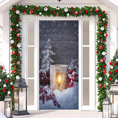 Lofaris Snowy Wood Burning Candle Door Cover For Christmas