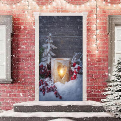 Lofaris Snowy Wood Burning Candle Door Cover For Christmas