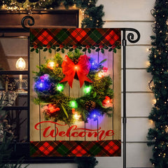 Lofaris Solar LED Christmas Welcome Wreath Garden Flag