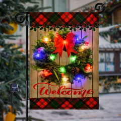 Lofaris Solar LED Christmas Welcome Wreath Garden Flag