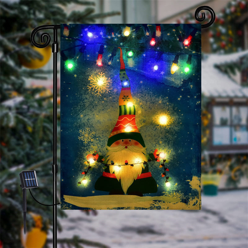 Lofaris Solar Lighted Cute Elf Winter Christmas Garden Flag