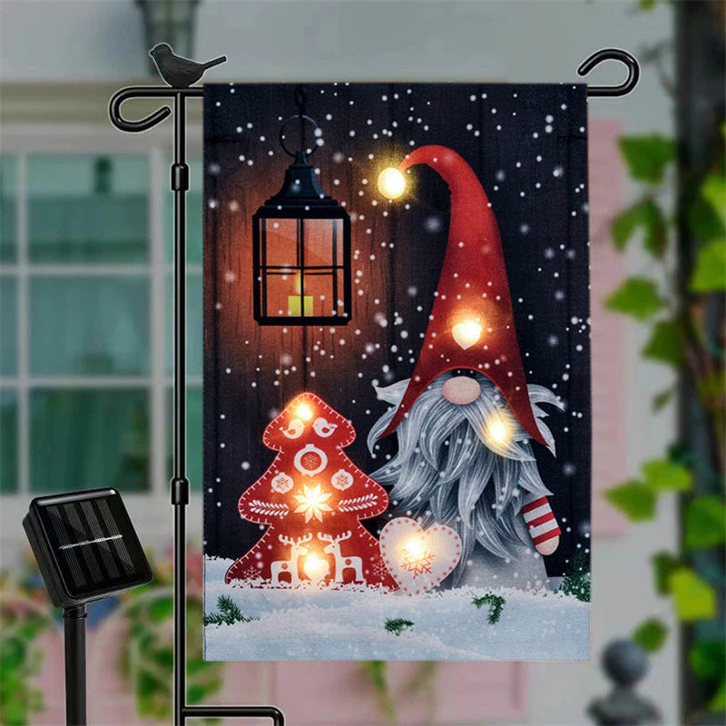 Lofaris Solar Red Hat Gnome Christmas Tree Winter Garden Flag