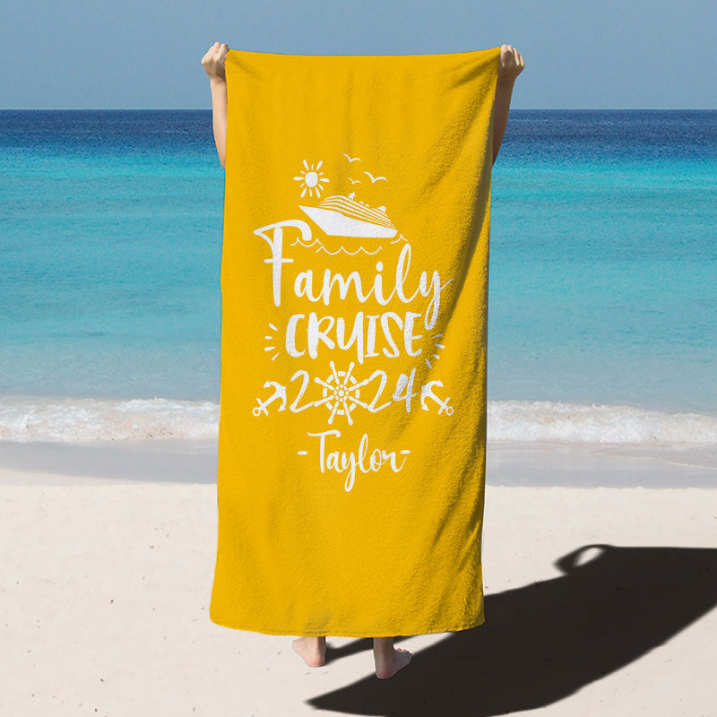 Lofaris Solid Color Family Cruise Custom Name Beach Towel