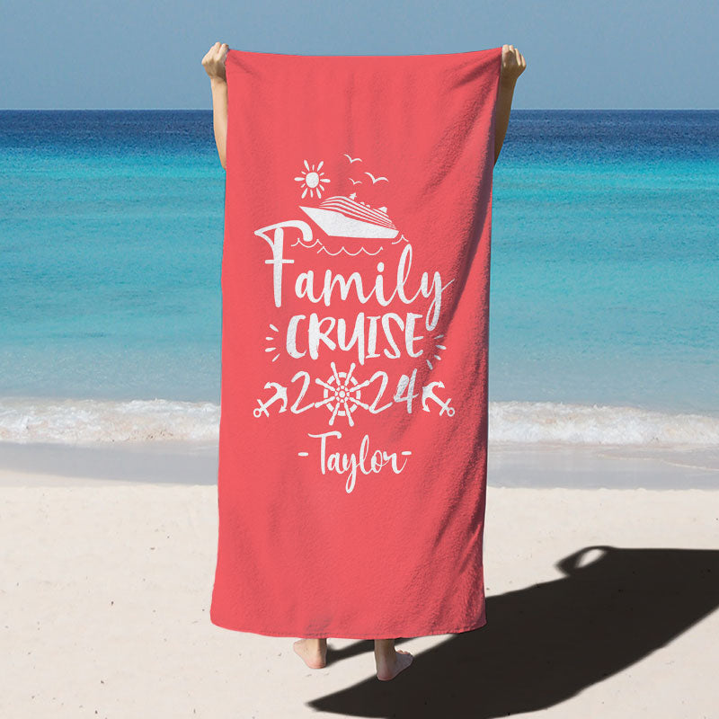 Lofaris Solid Color Family Cruise Custom Name Beach Towel