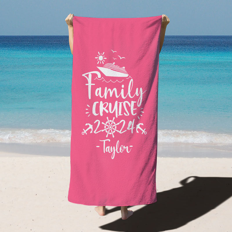 Lofaris Solid Color Family Cruise Custom Name Beach Towel