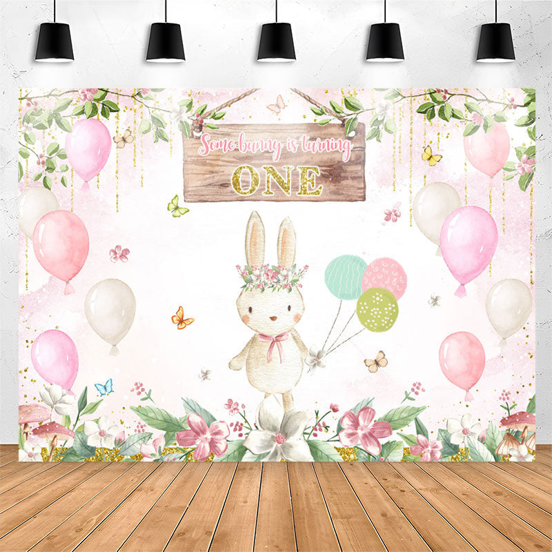 Lofaris Some Bunny Is Turning One Pink 1st Birthday Backdrop