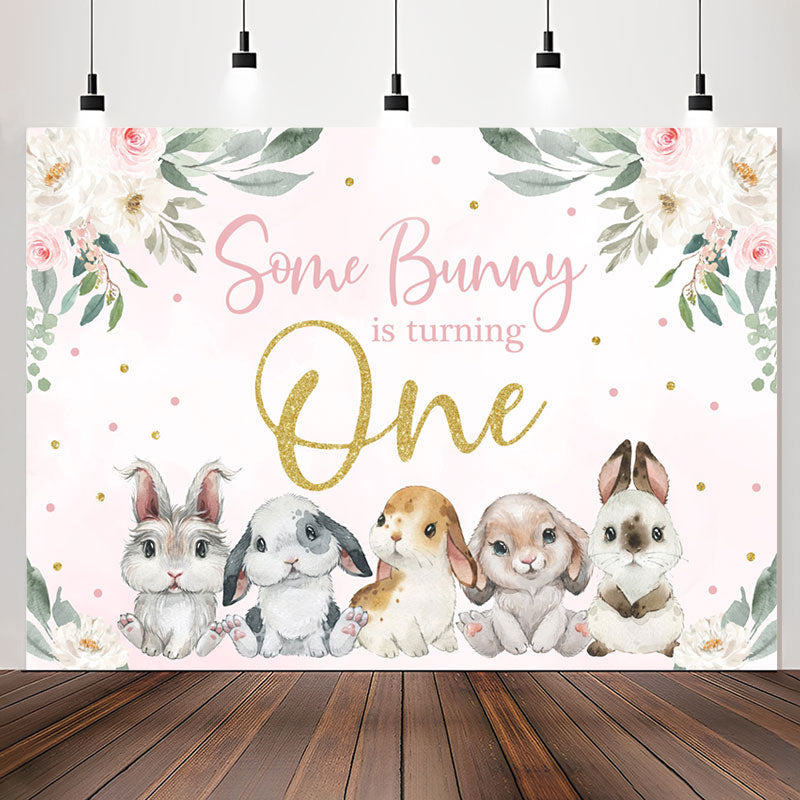 Lofaris Some Bunny Pink Floral Rabbit 1st Birthday Backdrop