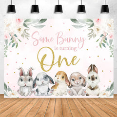 Lofaris Some Bunny Pink Floral Rabbit 1st Birthday Backdrop