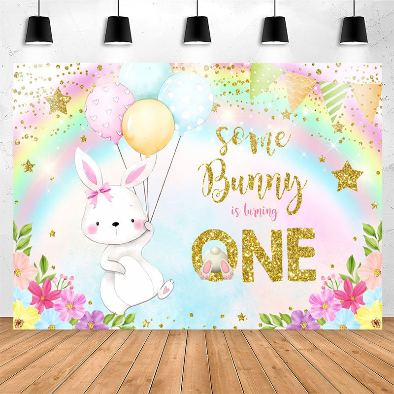 Lofaris Some Bunny Turning One Rainbow 1st Birthday Backdrop