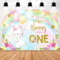 Lofaris Some Bunny Turning One Rainbow 1st Birthday Backdrop
