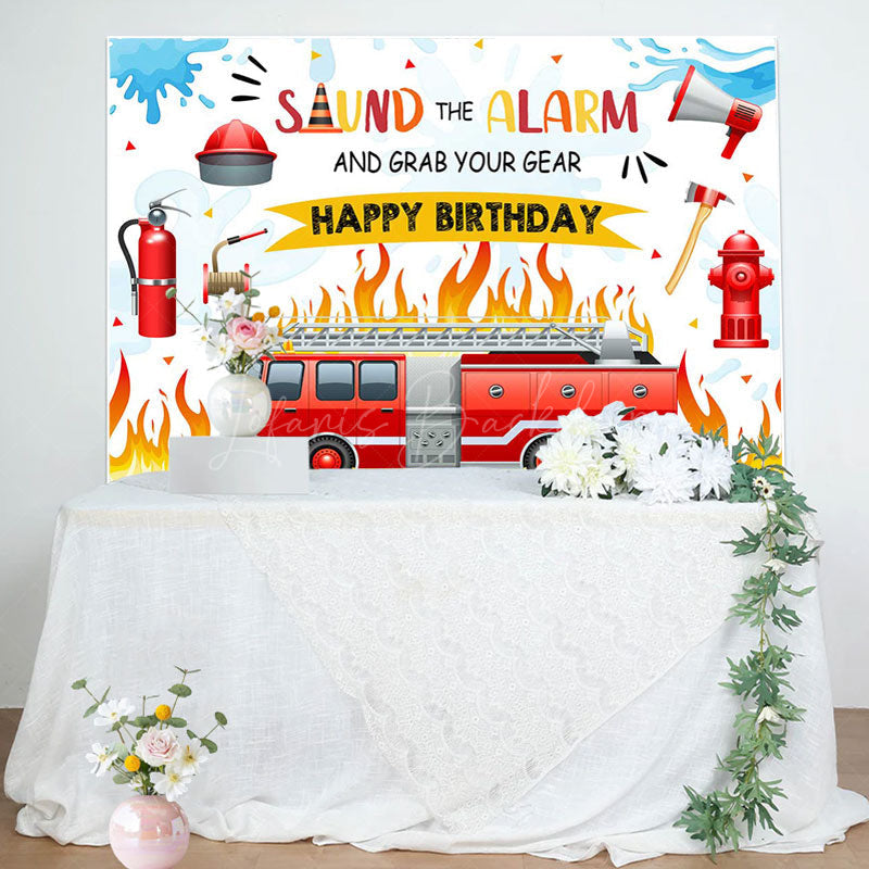 Lofaris Sound The Alarm Red Fire Truck Birthday Backdrop