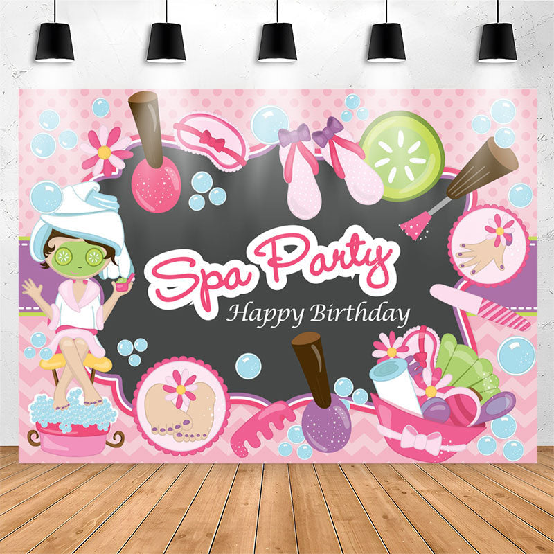 Lofaris Spa Party Pink Happy Birthday Backdrop For Girl