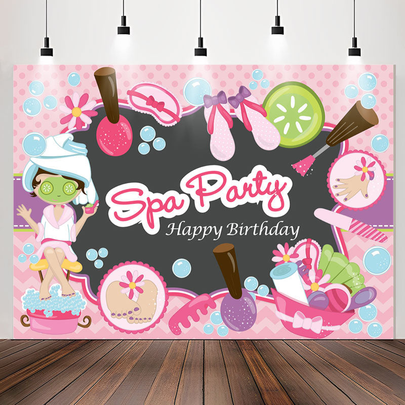 Lofaris Spa Party Pink Happy Birthday Backdrop For Girl