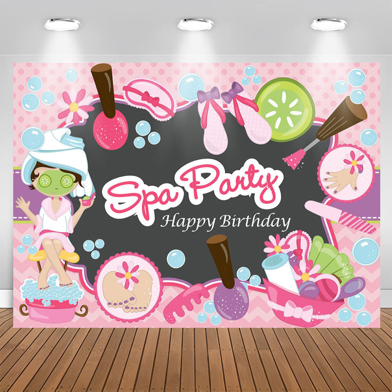 Lofaris Spa Party Pink Happy Birthday Backdrop For Girl