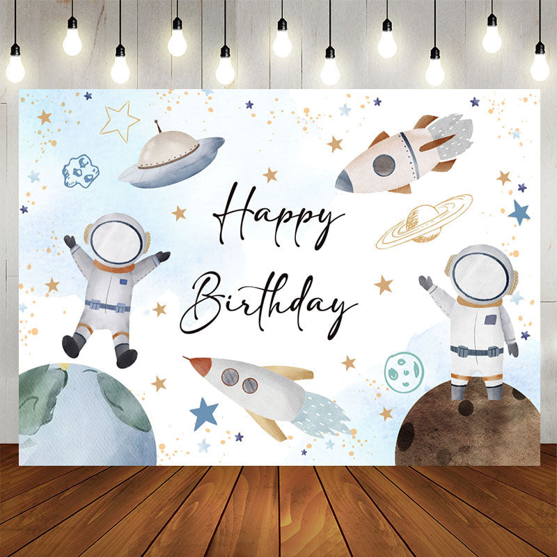Lofaris Spacecraft Astronaut Planet Happy Birthday Backdrop