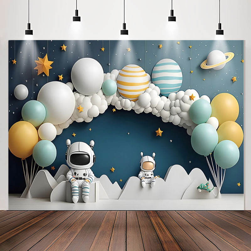 Lofaris Spaceman Plant Cloud Balloons 1st Birthday Backdrop