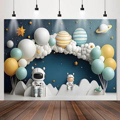 Lofaris Spaceman Plant Cloud Balloons 1st Birthday Backdrop