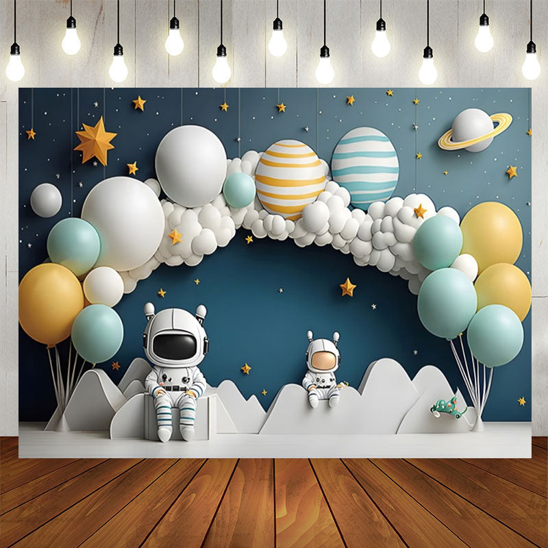 Lofaris Spaceman Plant Cloud Balloons 1st Birthday Backdrop