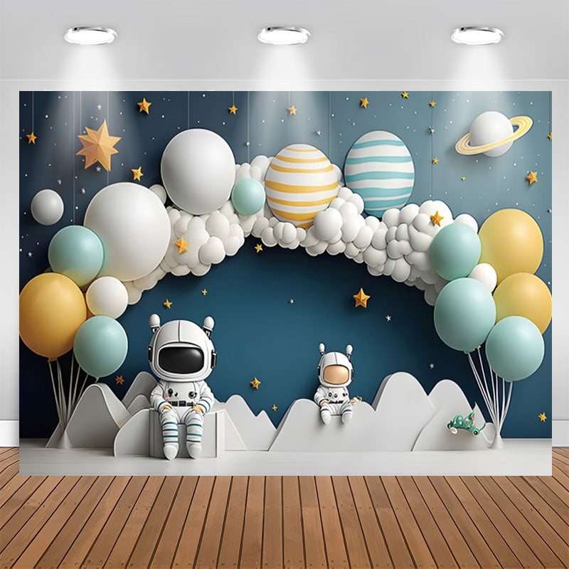 Lofaris Spaceman Plant Cloud Balloons 1st Birthday Backdrop