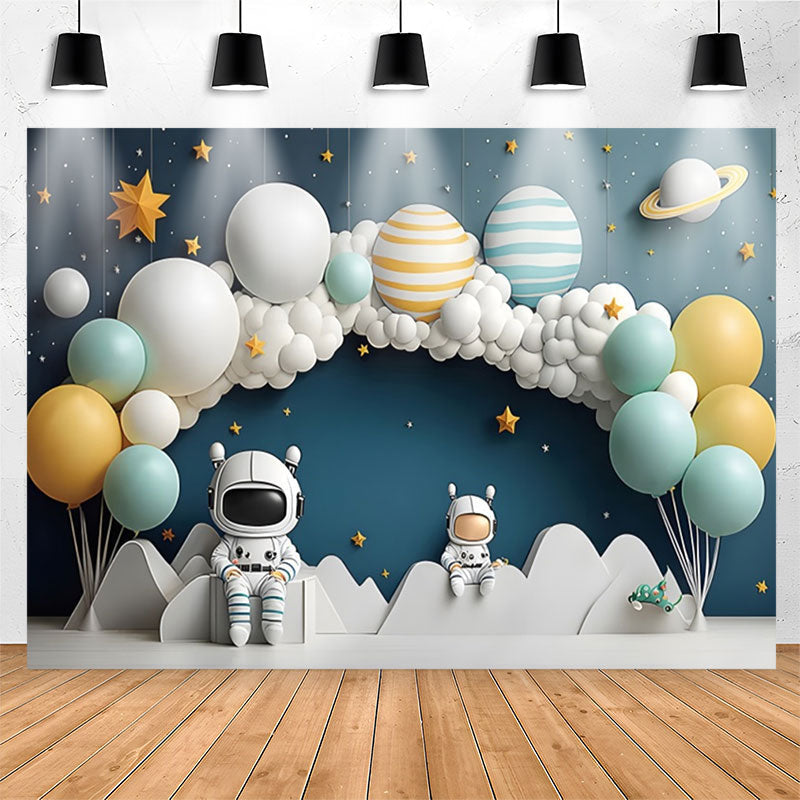 Lofaris Spaceman Plant Cloud Balloons 1st Birthday Backdrop