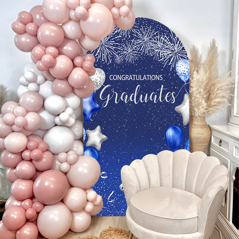 Lofaris Spark Blue Silver Balloons Graduation Arch Backdrop