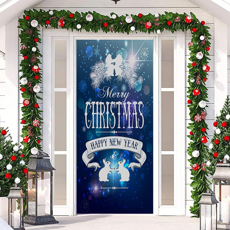 Lofaris Sparkle Blue Happy New Year Christmas Door Cover