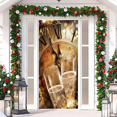 Lofaris Sparkle Champagne Clock Happy New Year Door Cover