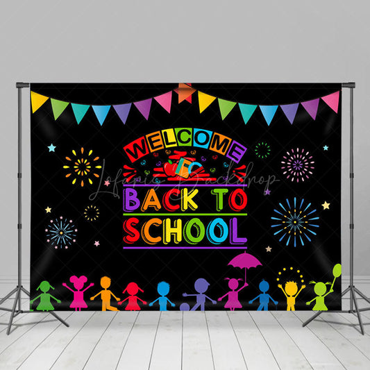 Lofaris Sparkle Chidren Black Welcome Back To School Backdrop