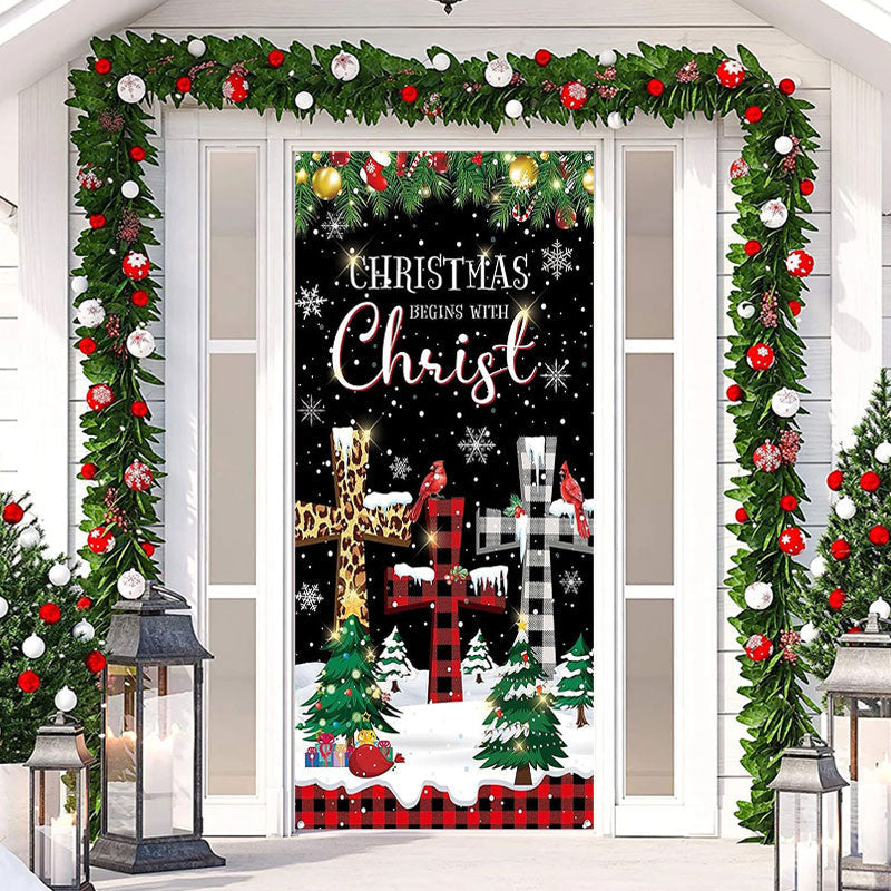 Lofaris Sparkle Cross Tree Black Night Christmas Door Cover