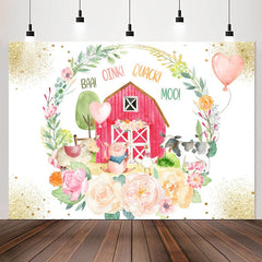 Lofaris Sparkle Floral Wooden House Animal Birthday Backdrop