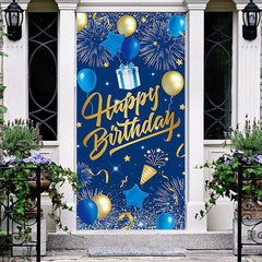 Lofaris Sparkle Gold Blue Balloons Happy Birthday Door Cover