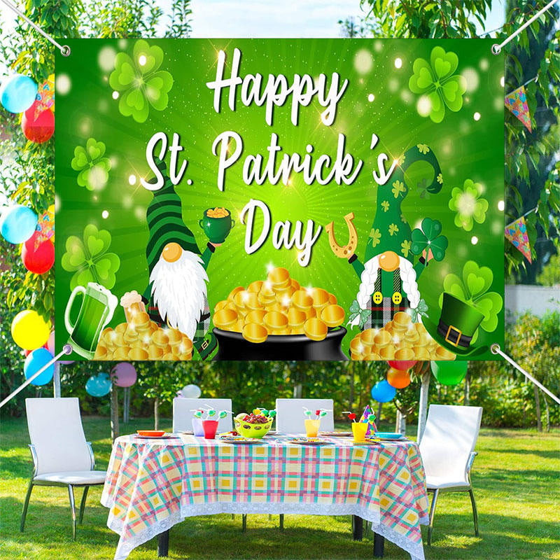 Lofaris Sparkle Gold Coins Gnomes St Patricks Day Backdrop