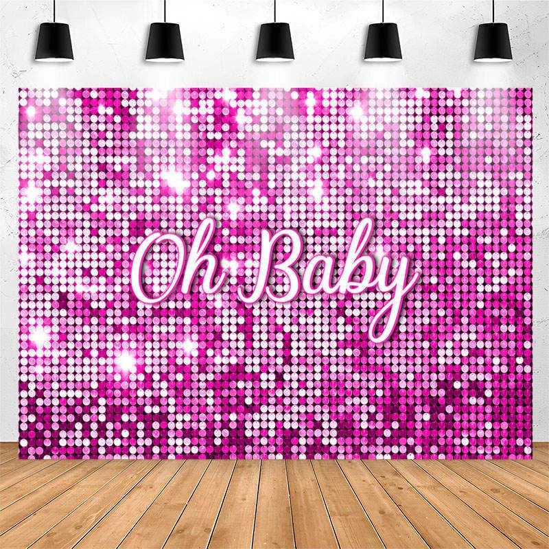 Lofaris Sparkle Pink Sequin Girl Simple Baby Shower Backdrop