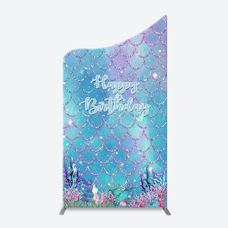 Lofaris Sparkle Scales Coral Mermaid Arch Birthday Backdrop