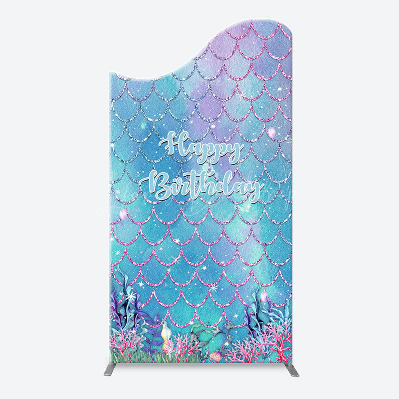 Lofaris Sparkle Scales Coral Mermaid Arch Birthday Backdrop