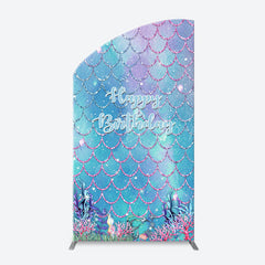 Lofaris Sparkle Scales Coral Mermaid Arch Birthday Backdrop