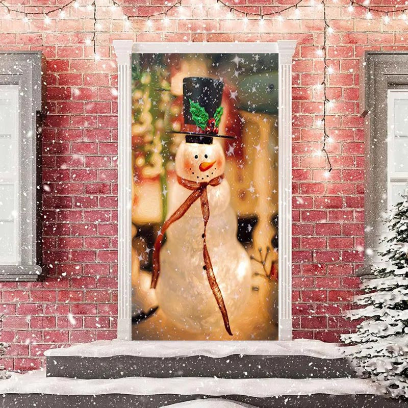 Lofaris Sparkle Snowman Bokeh Merry Christmas Door Cover