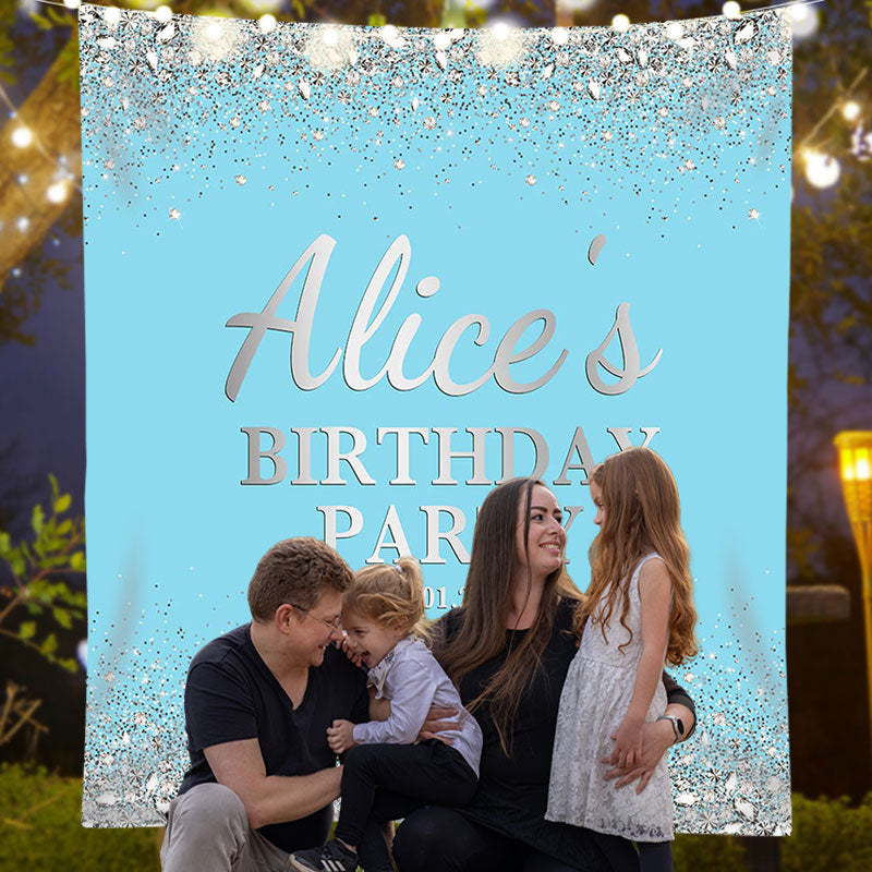 Lofaris Sparkling Diamond Light Blue Custom Birthday Backdrop